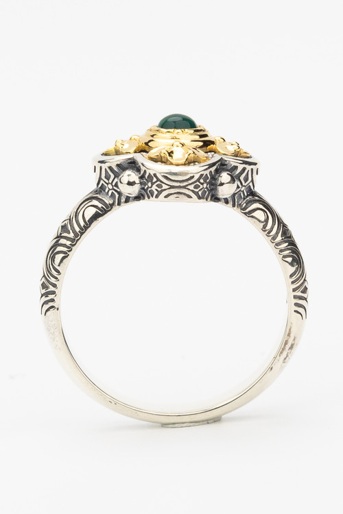 Кольцо из серебра 925 пробы и золота 750 пробы c хризопразом и рубином