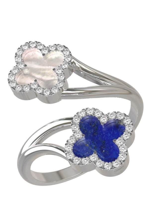 Кольцо из белого золота c бриллиантами, лазуритом и перламутром