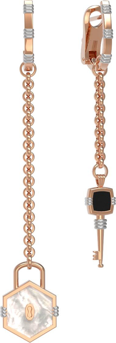 Серьги из красного золота 585 пробы c ониксом и перламутром