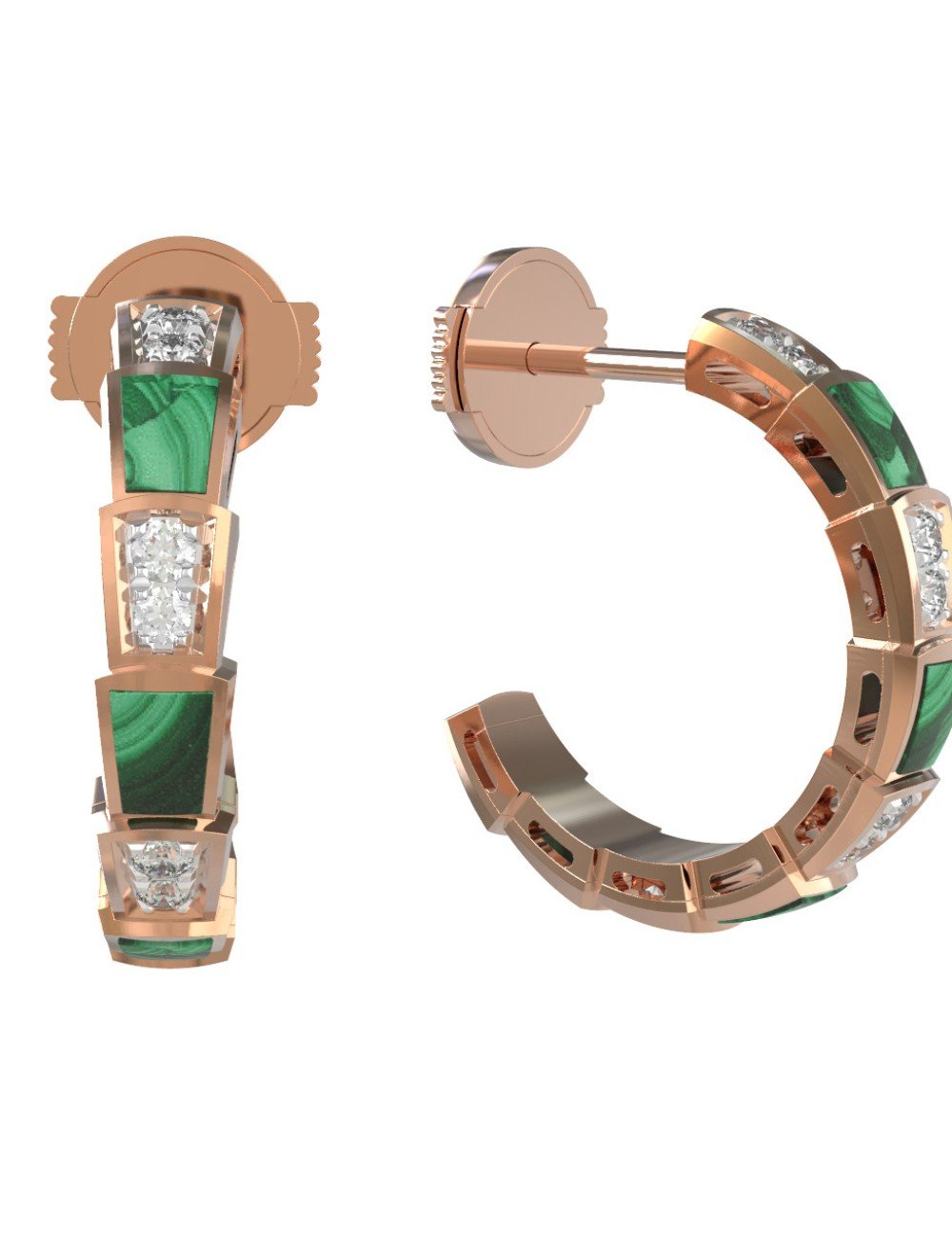 Серьги из золота c бриллиантами и малахитом