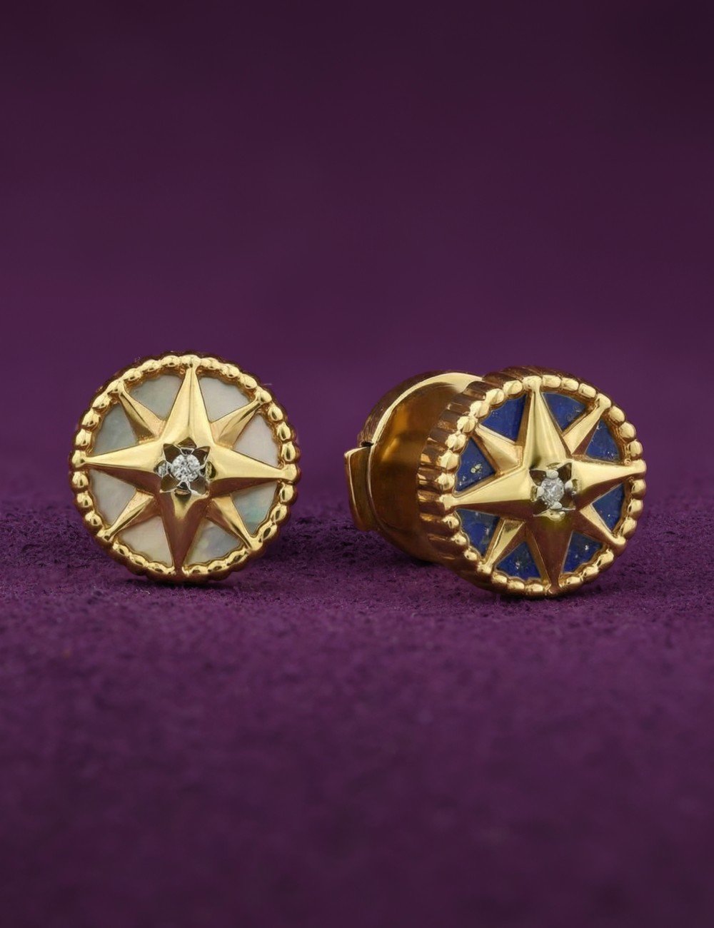 Серьги из лимонного золота c бриллиантами, лазуритом и перламутром