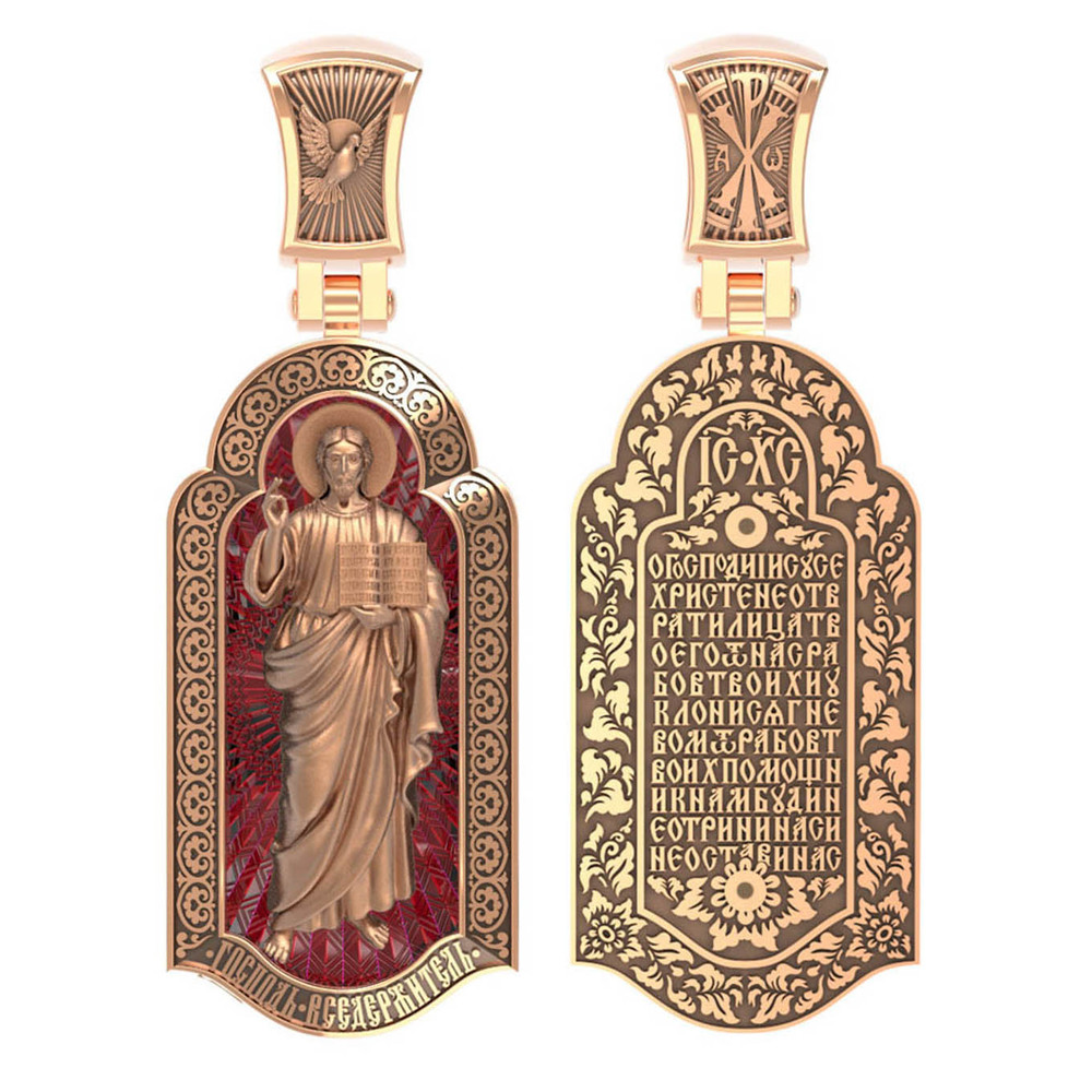 Нательная икона из красного золота 585 пробы c эмалью