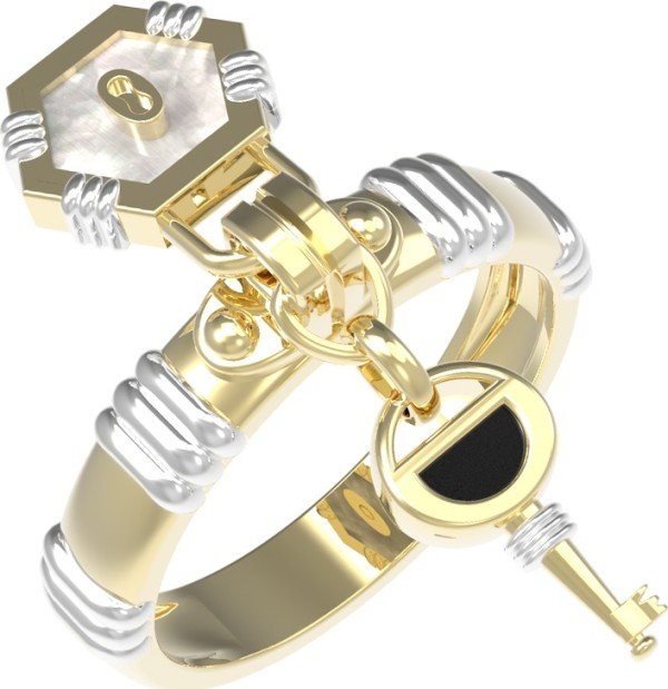 Кольцо из лимонного золота c ониксом и перламутром