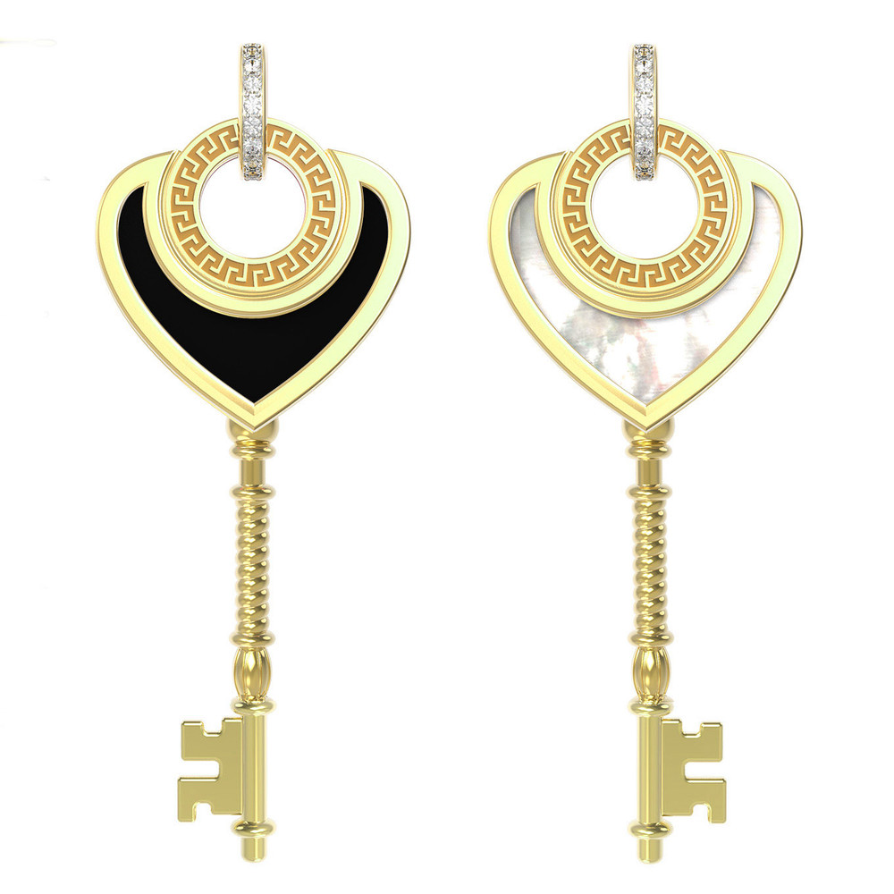 Подвеска из лимонного золота 585 пробы c фианитом, ониксом и перламутром