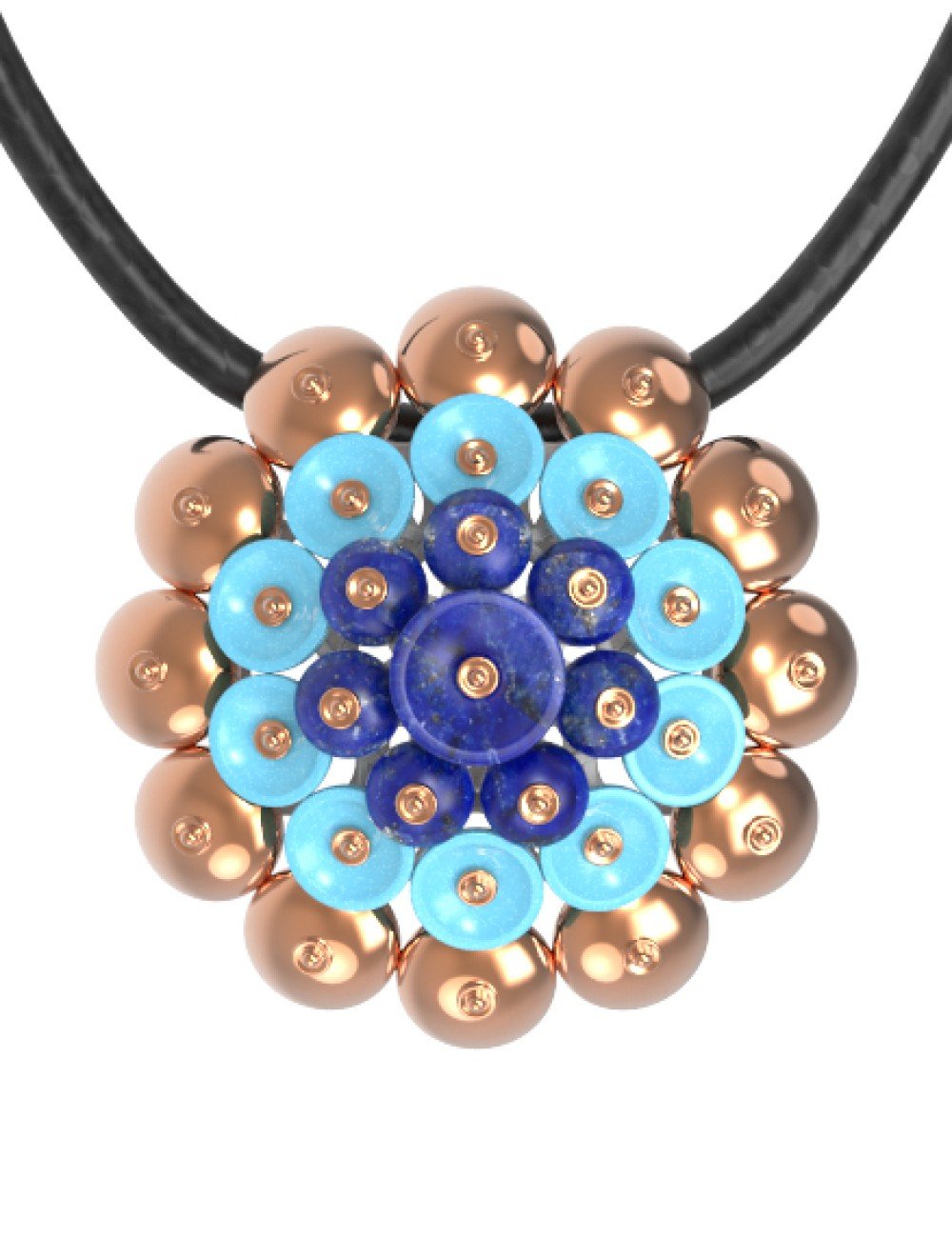 Подвеска из золота c бирюзой и лазуритом