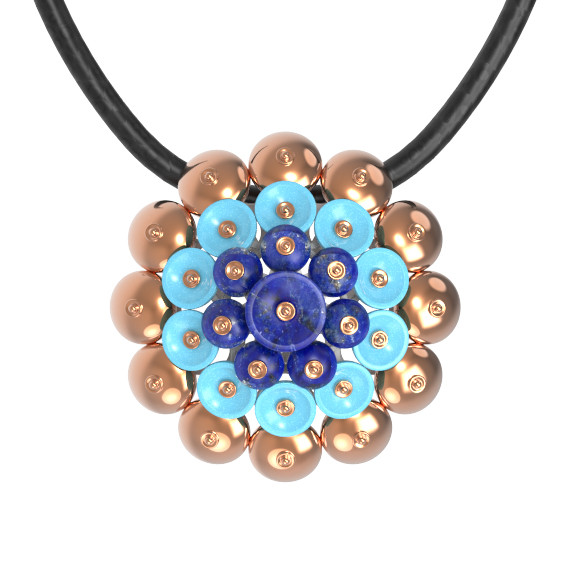 Подвеска из красного золота 585 пробы c бирюзой и лазуритом