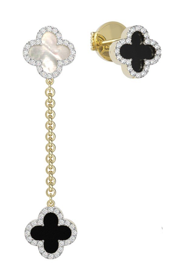 Серьги из лимонного золота c бриллиантами, ониксом и перламутром