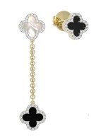 Серьги из лимонного золота c бриллиантами, ониксом и перламутром