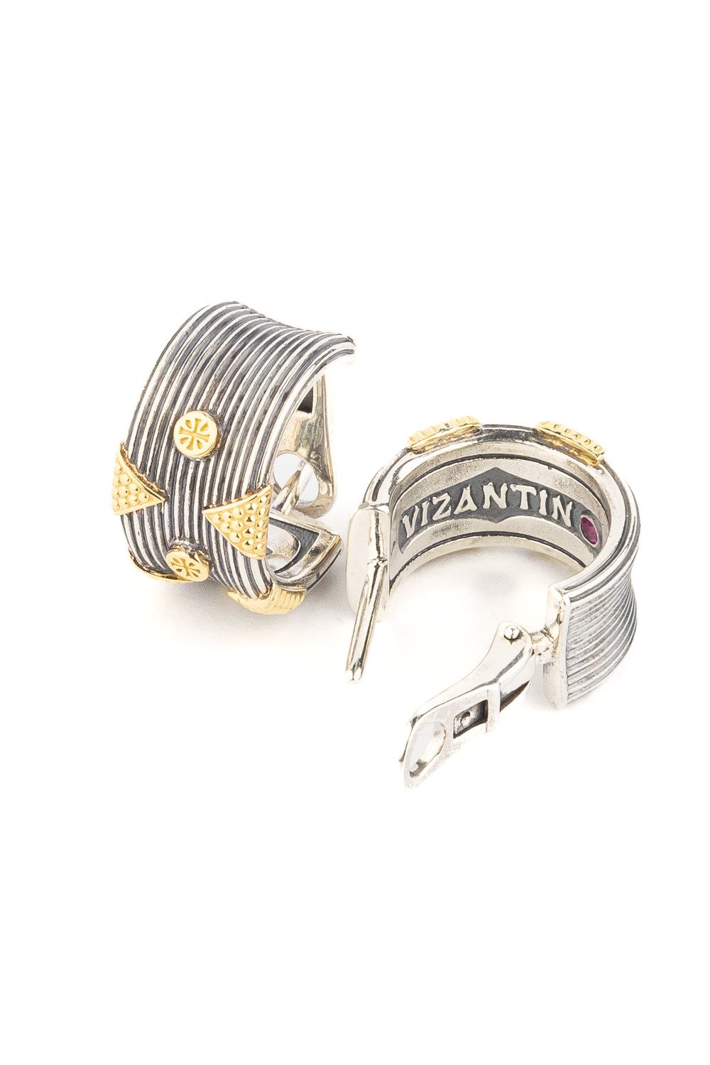 Серьги из серебра 925 пробы и золота 750 пробы c рубином