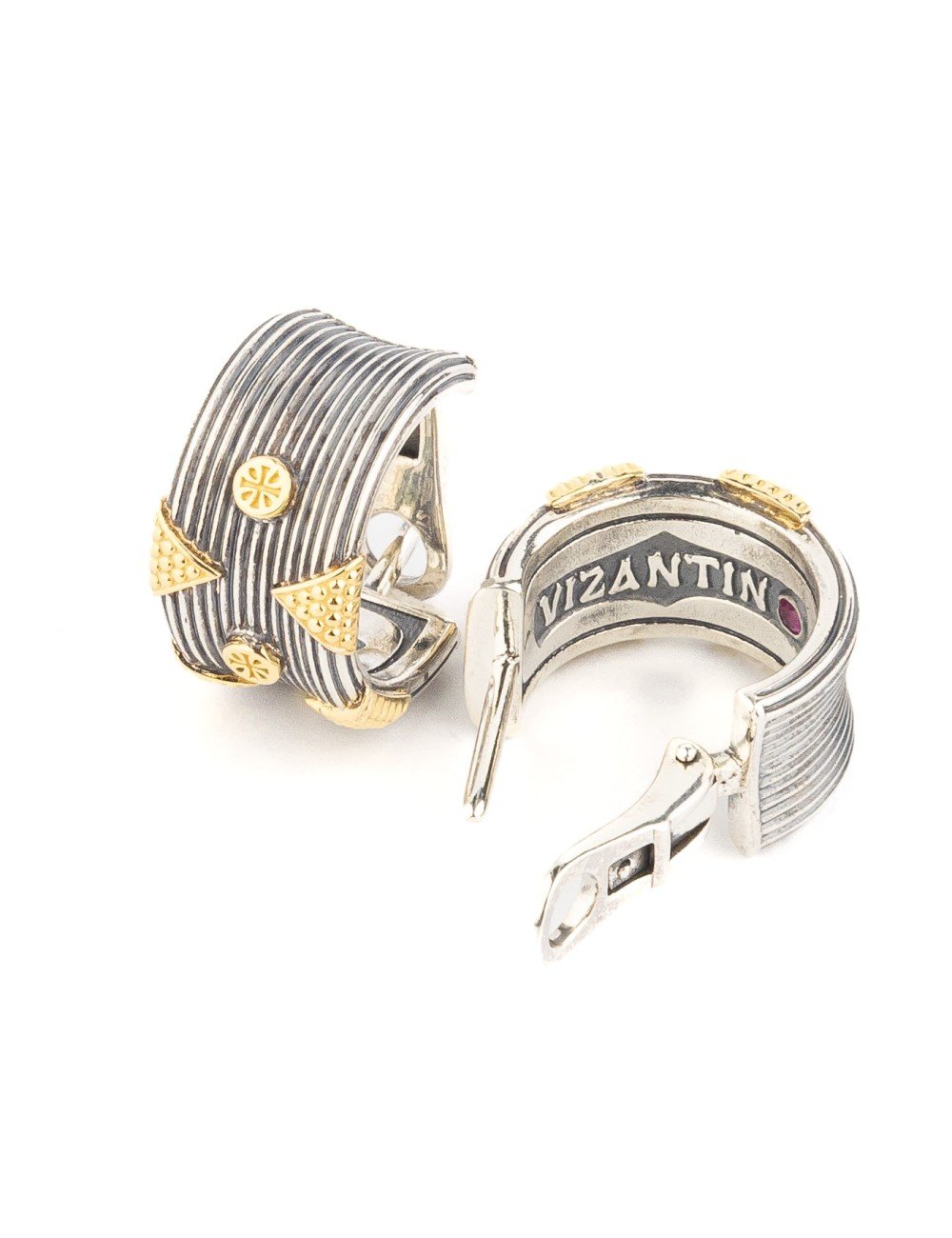 Серьги из серебра и золота c рубином