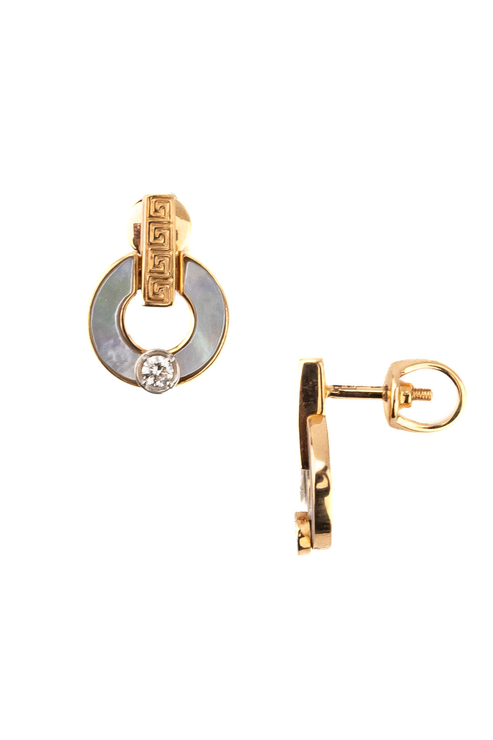 Серьги из красного золота 585 пробы c бриллиантами и перламутром