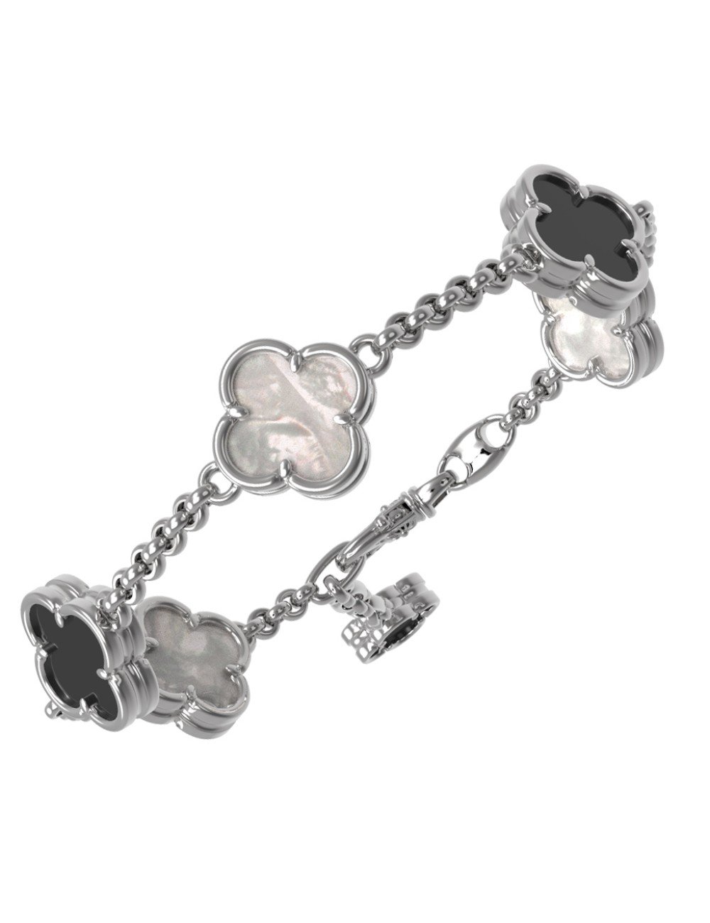 Браслет из белого золота c ониксом и перламутром