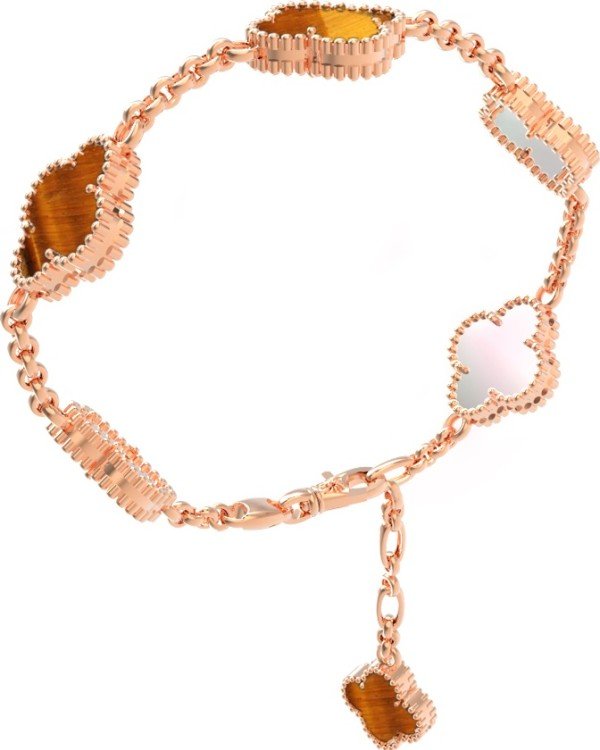 Браслет из золота c тигровым глазом и перламутром