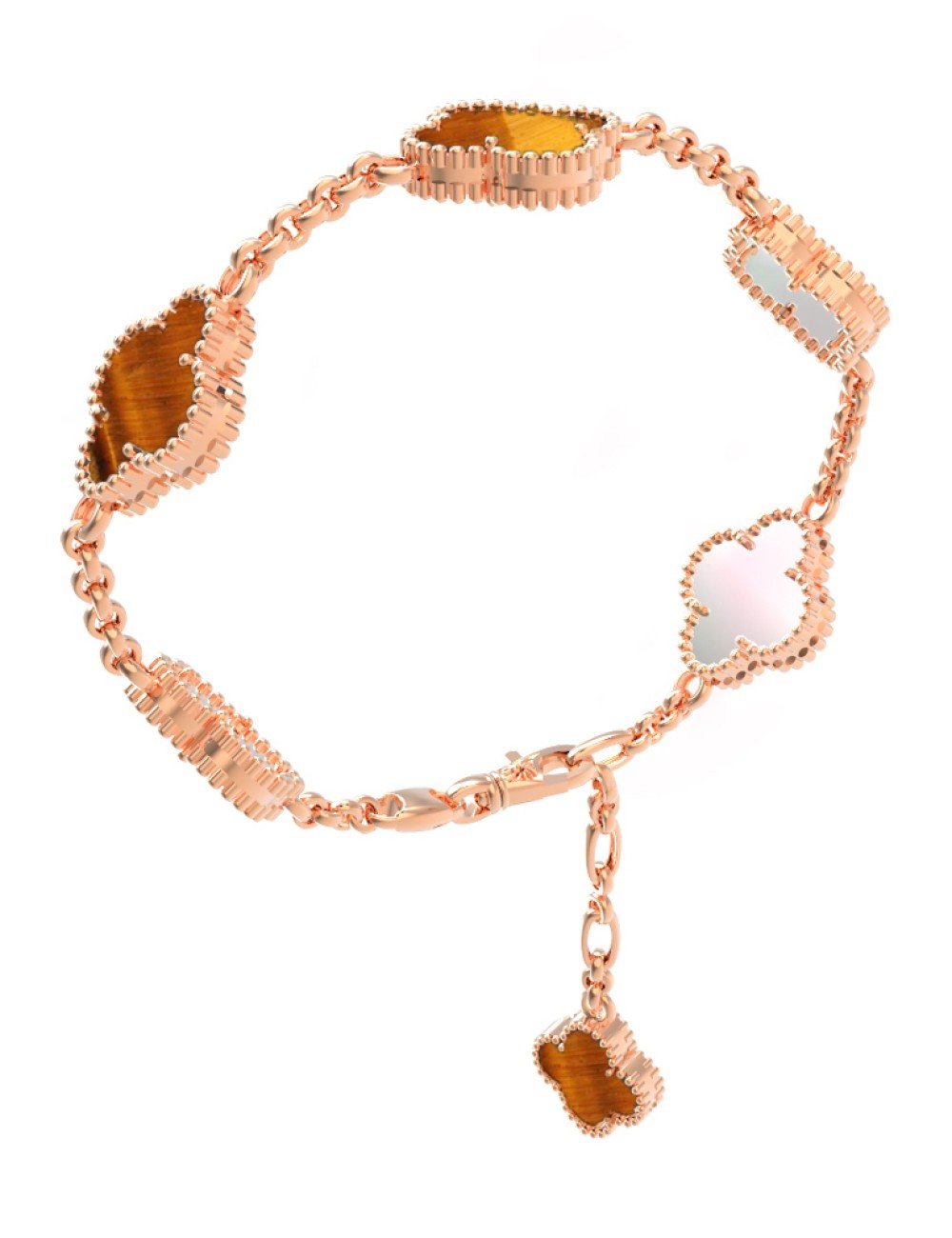 Браслет из золота c тигровым глазом и перламутром