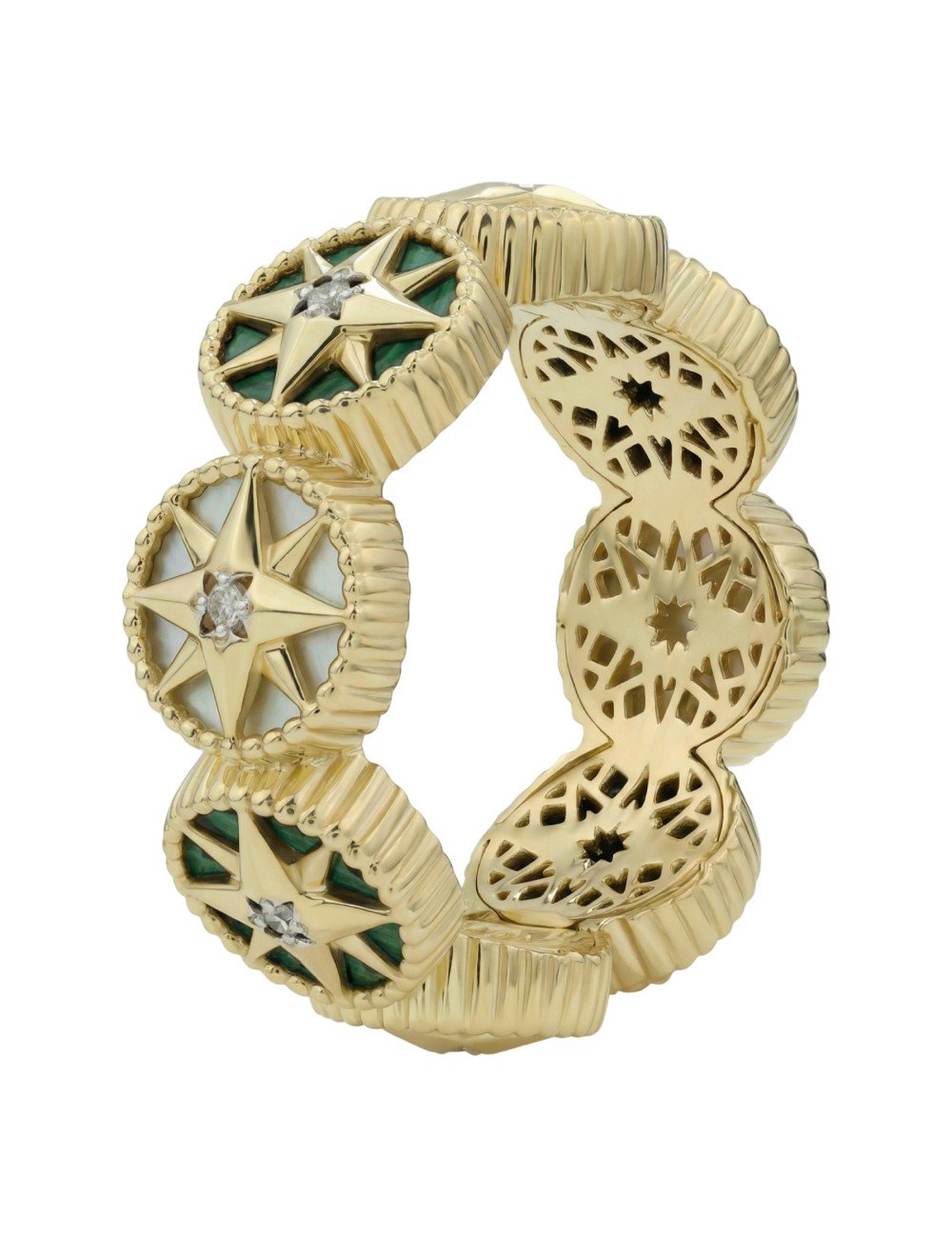 Кольцо из лимонного золота c бриллиантами, малахитом и перламутром