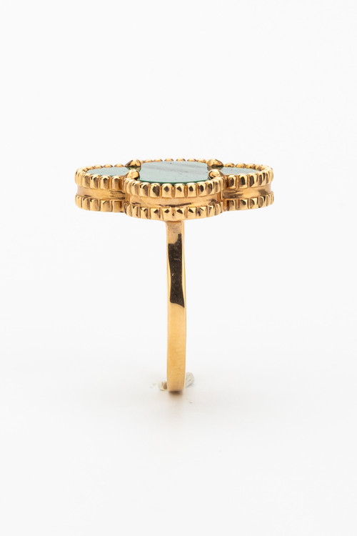 Кольцо из красного золота 585 пробы c малахитом