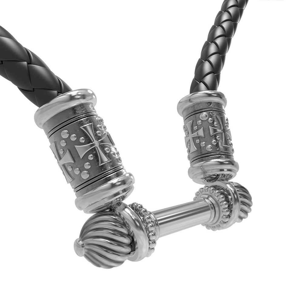 Цепь-шнурок кожа из белого золота 585 пробы c кожаным шнурком