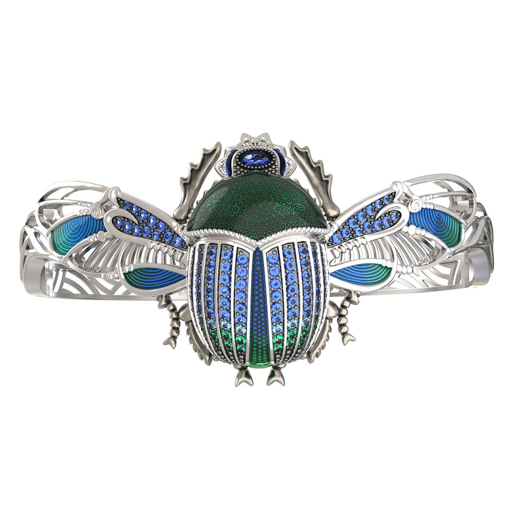 Браслет из белого золота 585 пробы c эмалью, фианитом, сапфиром и эмалью