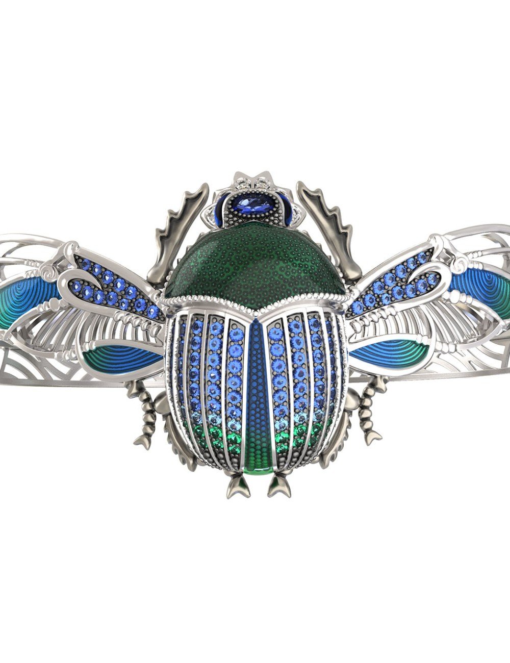 Браслет из белого золота c эмалью, фианитом, сапфиром и эмалью