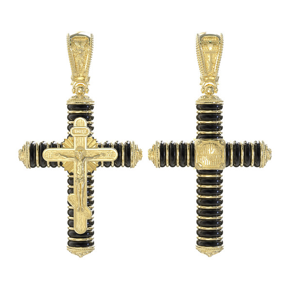 Крест из лимонного золота 585 пробы c ониксом