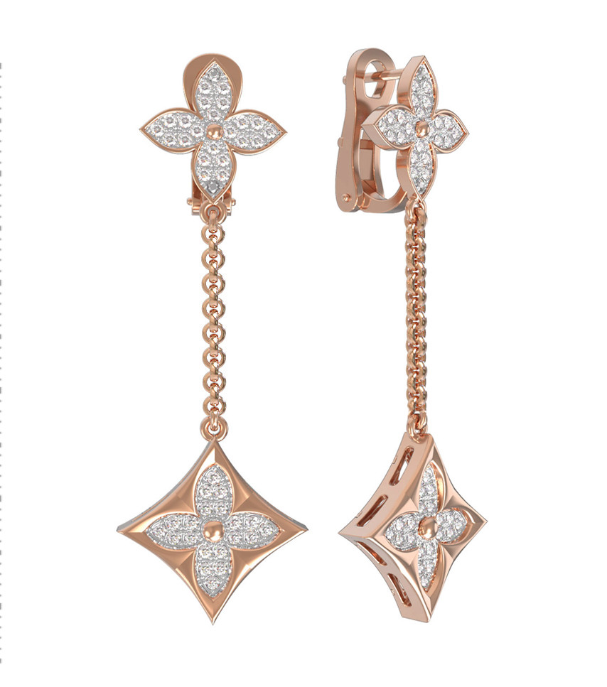 Серьги из красного золота 585 пробы c бриллиантами