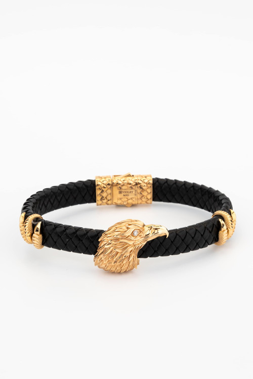 Браслет из красного золота 585 пробы c бриллиантами и кожаным шнурком