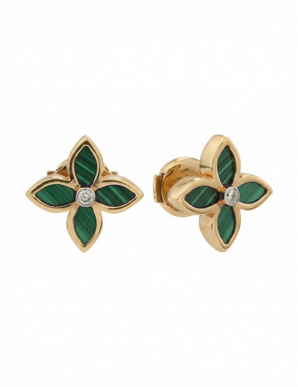 Серьги из золота c бриллиантами и малахитом