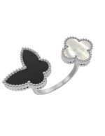 Кольцо из белого золота c ониксом и перламутром