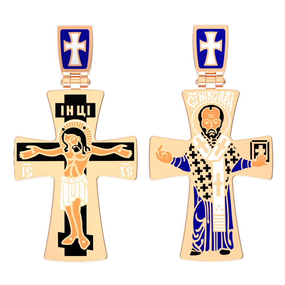Крест из красного золота 585 пробы c эмалью