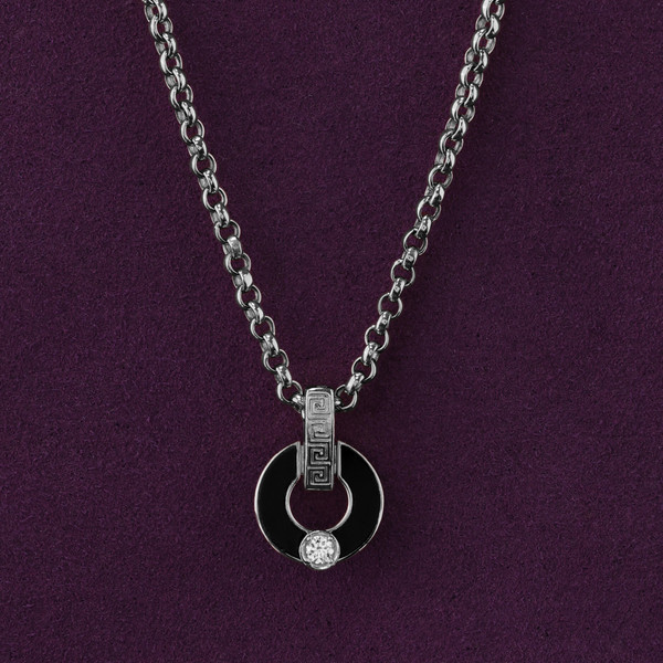 Колье из белого золота 585 пробы c бриллиантами и ониксом