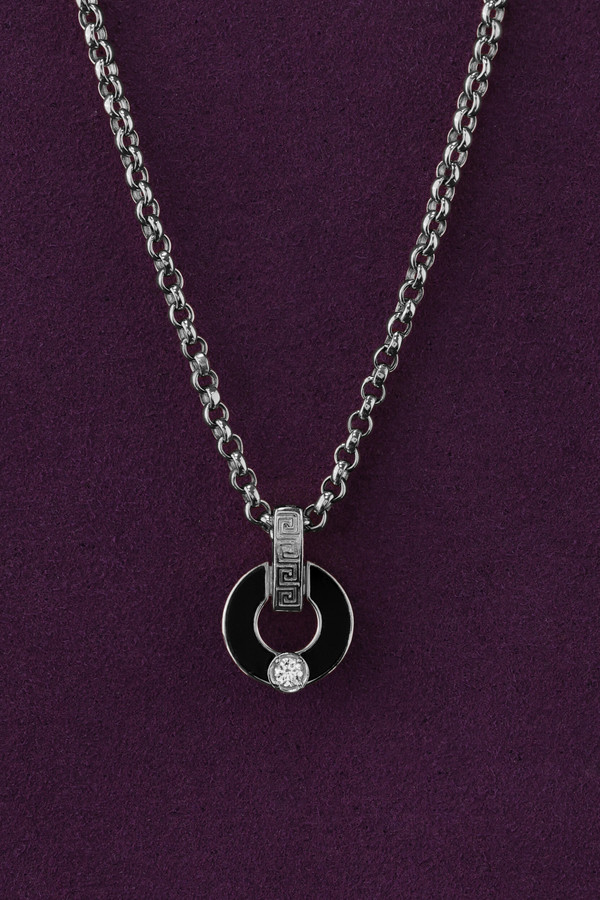 Колье из белого золота 585 пробы c бриллиантами и ониксом