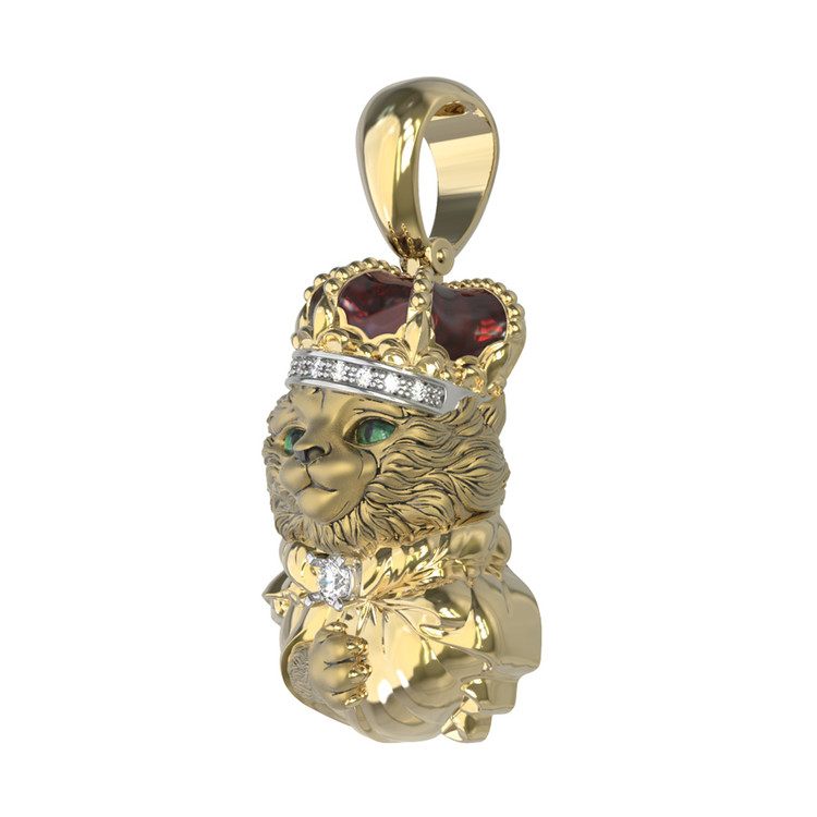 Подвеска из лимонного золота 585 пробы c эмалью, бриллиантами и рубином