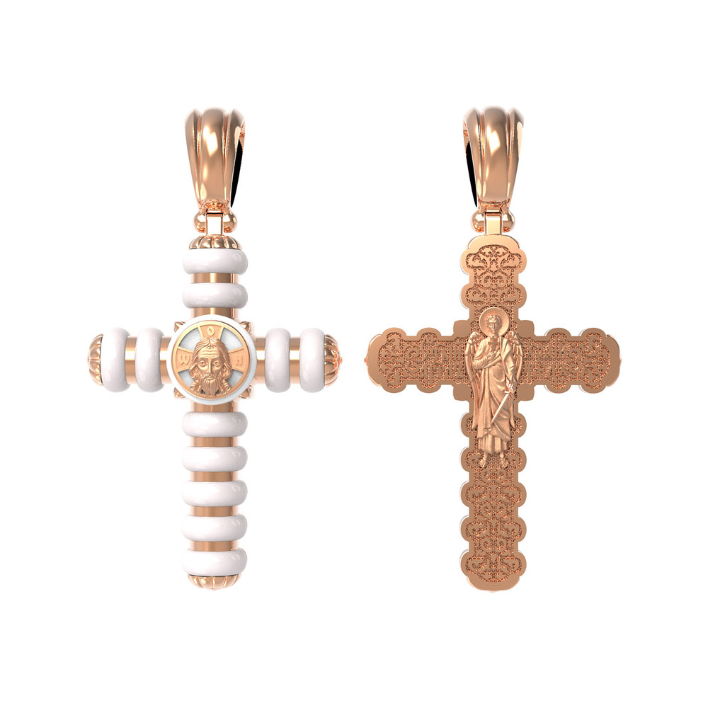 Крест из красного золота 585 пробы c кахолонгом