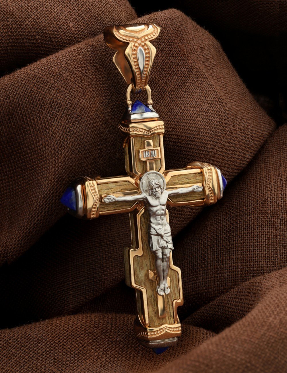 Крест из золота c лазуритом и железным деревом