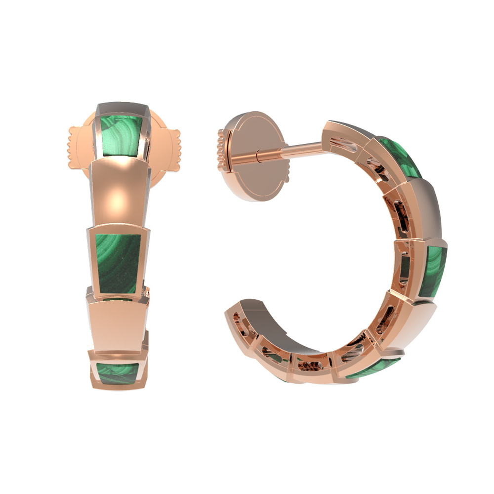 Серьги из красного золота 585 пробы c малахитом