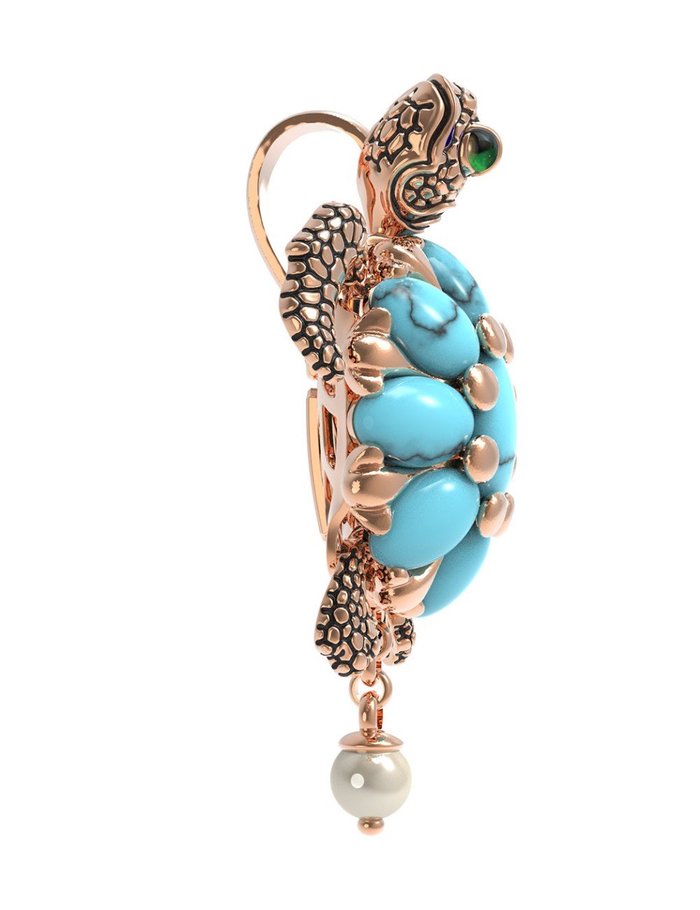 Подвеска из золота c эмалью, жемчугом и бирюзой