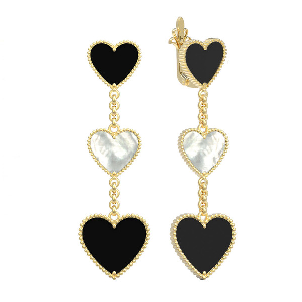 Серьги из лимонного золота 585 пробы c ониксом и перламутром