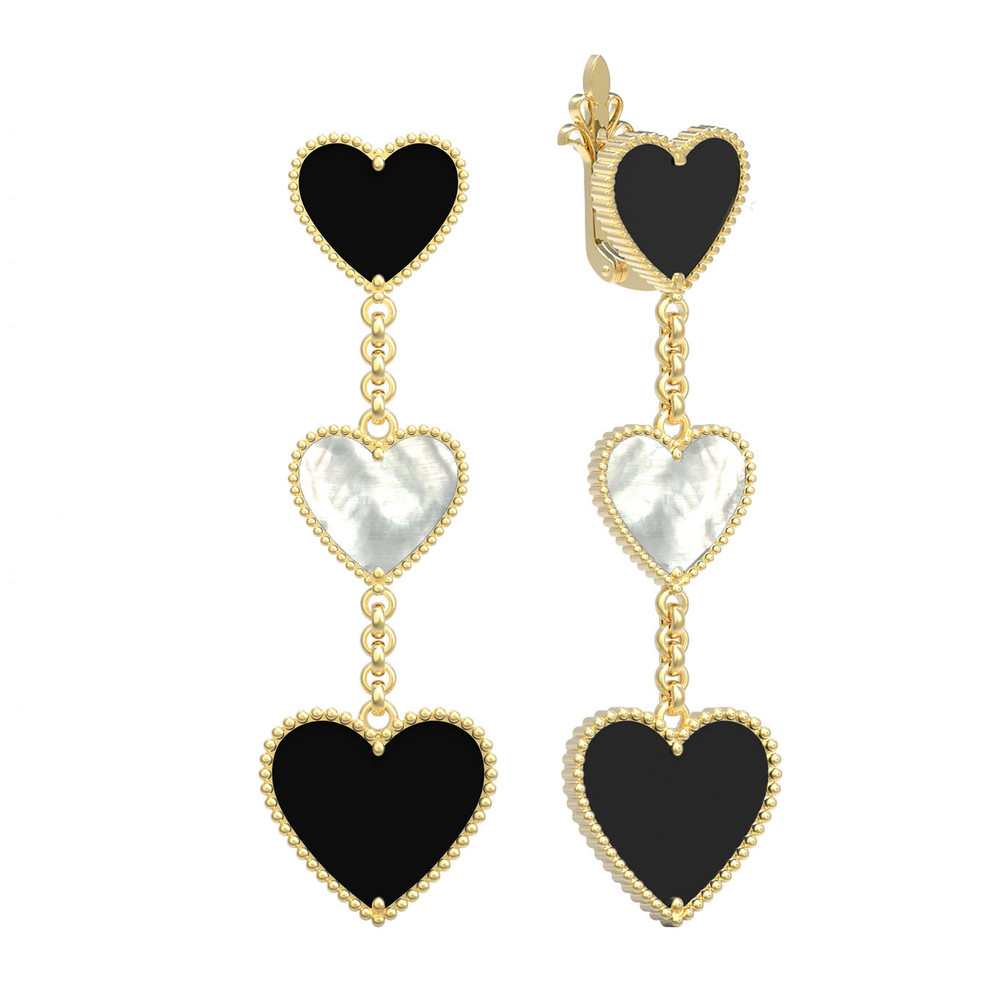 Серьги из лимонного золота 585 пробы c ониксом и перламутром