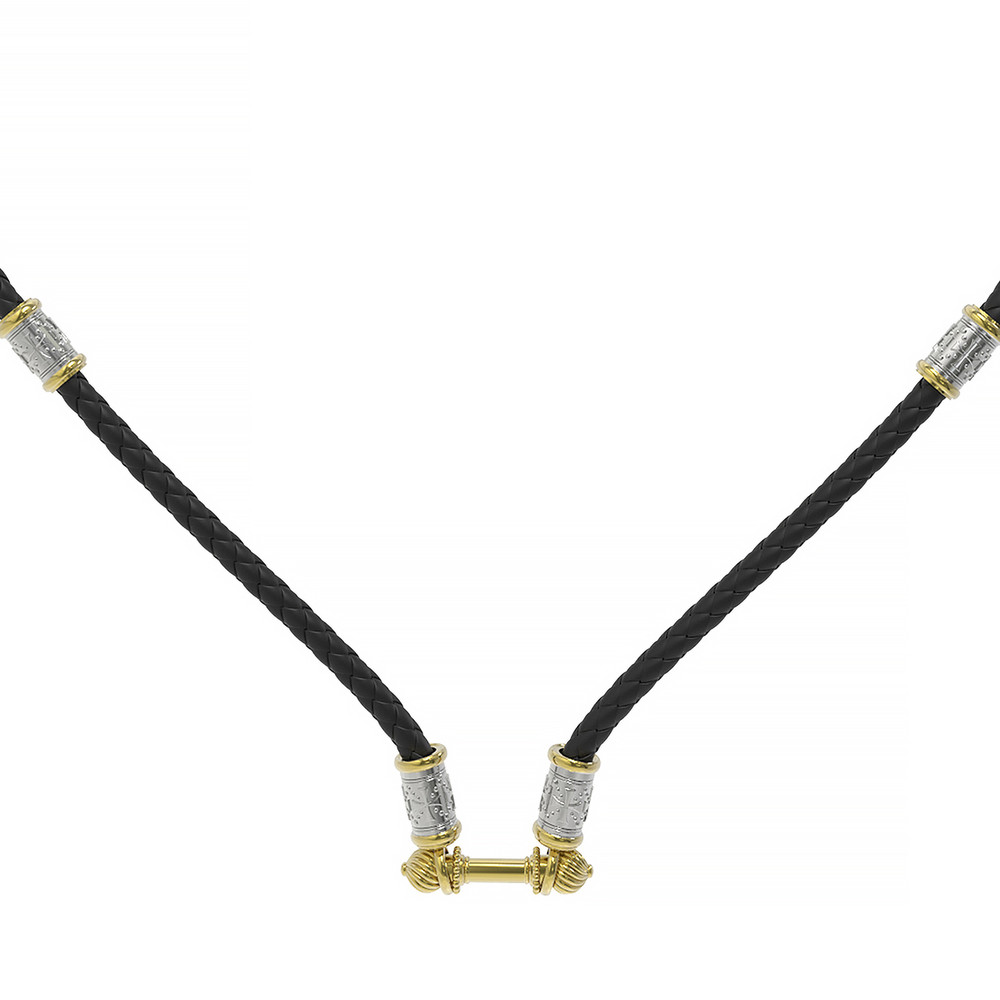 Цепь-шнурок кожа из лимонного золота 585 пробы c кожаным шнурком