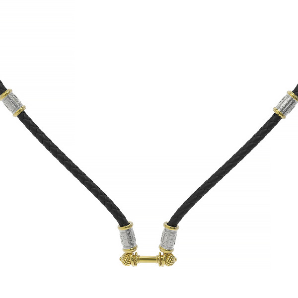 Цепь-шнурок кожа из лимонного золота 585 пробы c кожаным шнурком