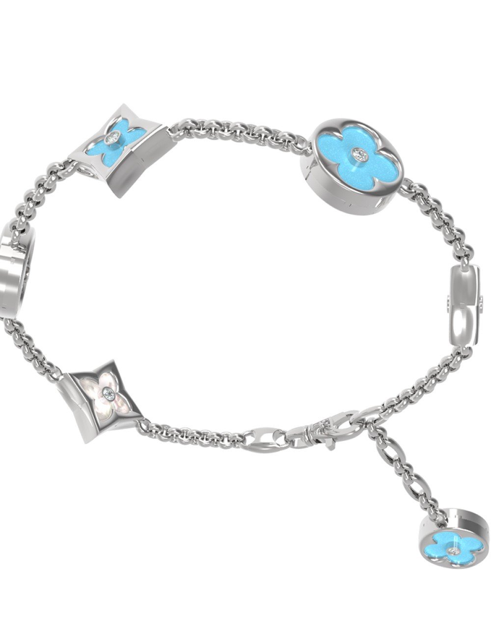 Браслет из белого золота c бриллиантами, бирюзой и перламутром