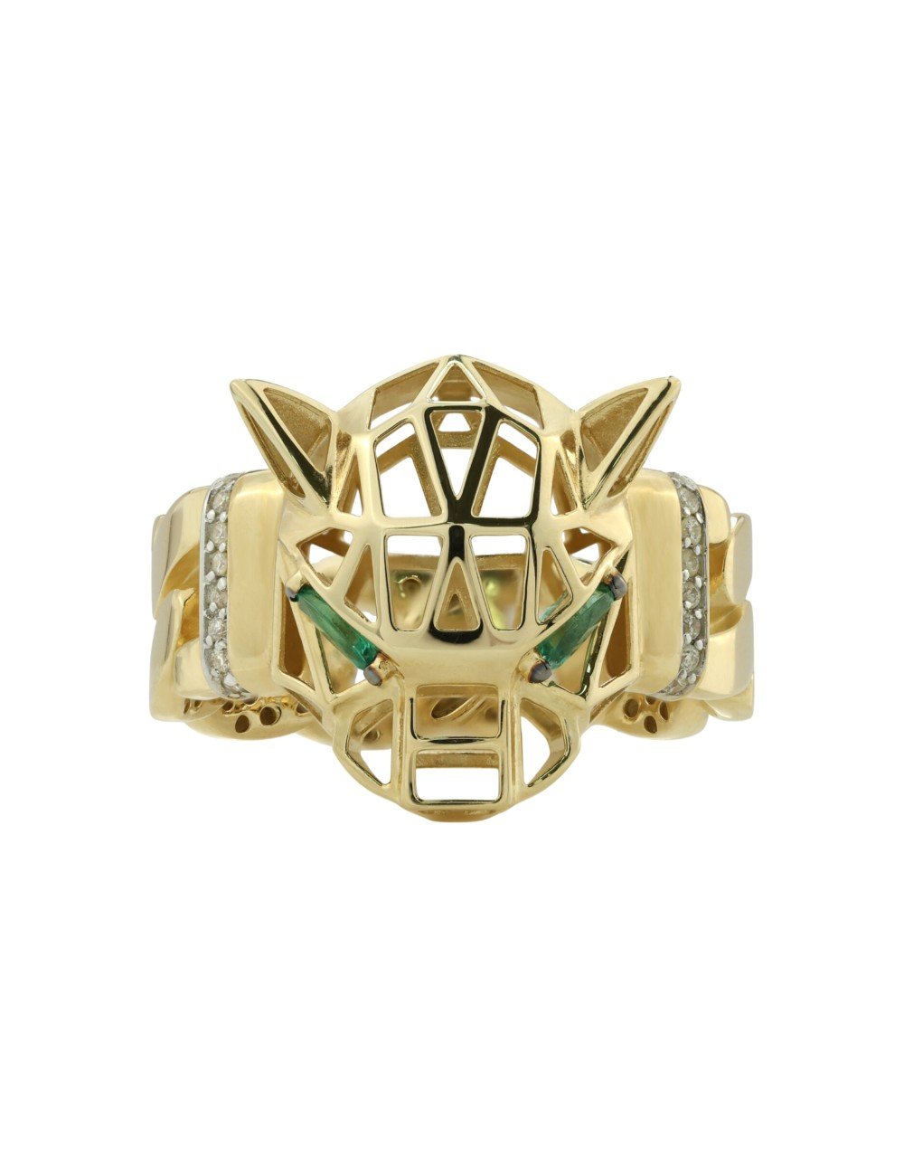 Кольцо из лимонного золота c бриллиантами и изумрудом