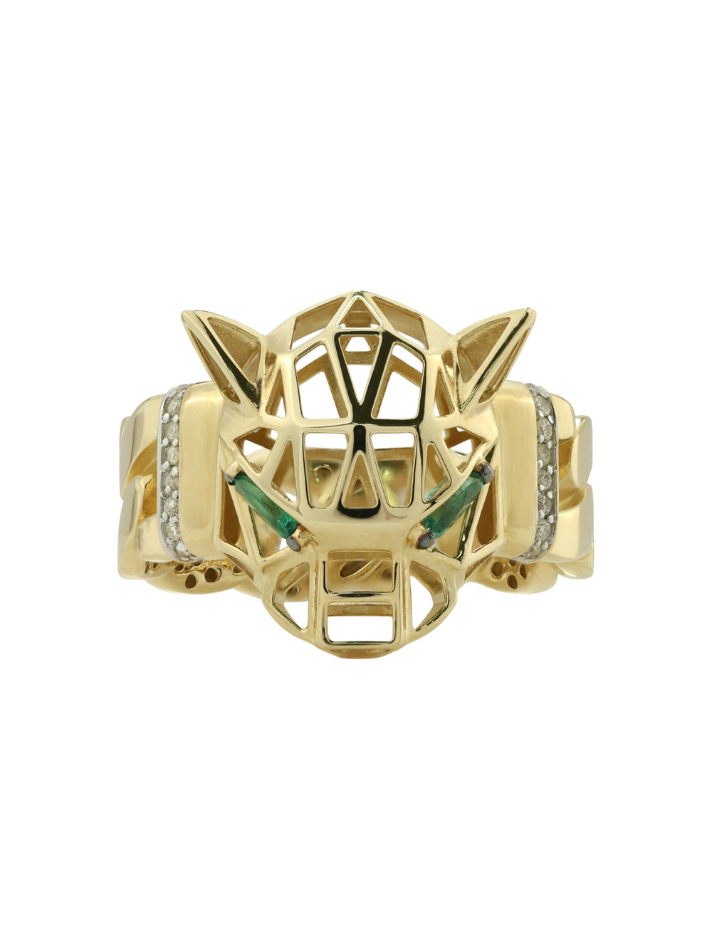 Кольцо из лимонного золота 585 пробы c бриллиантами и изумрудом