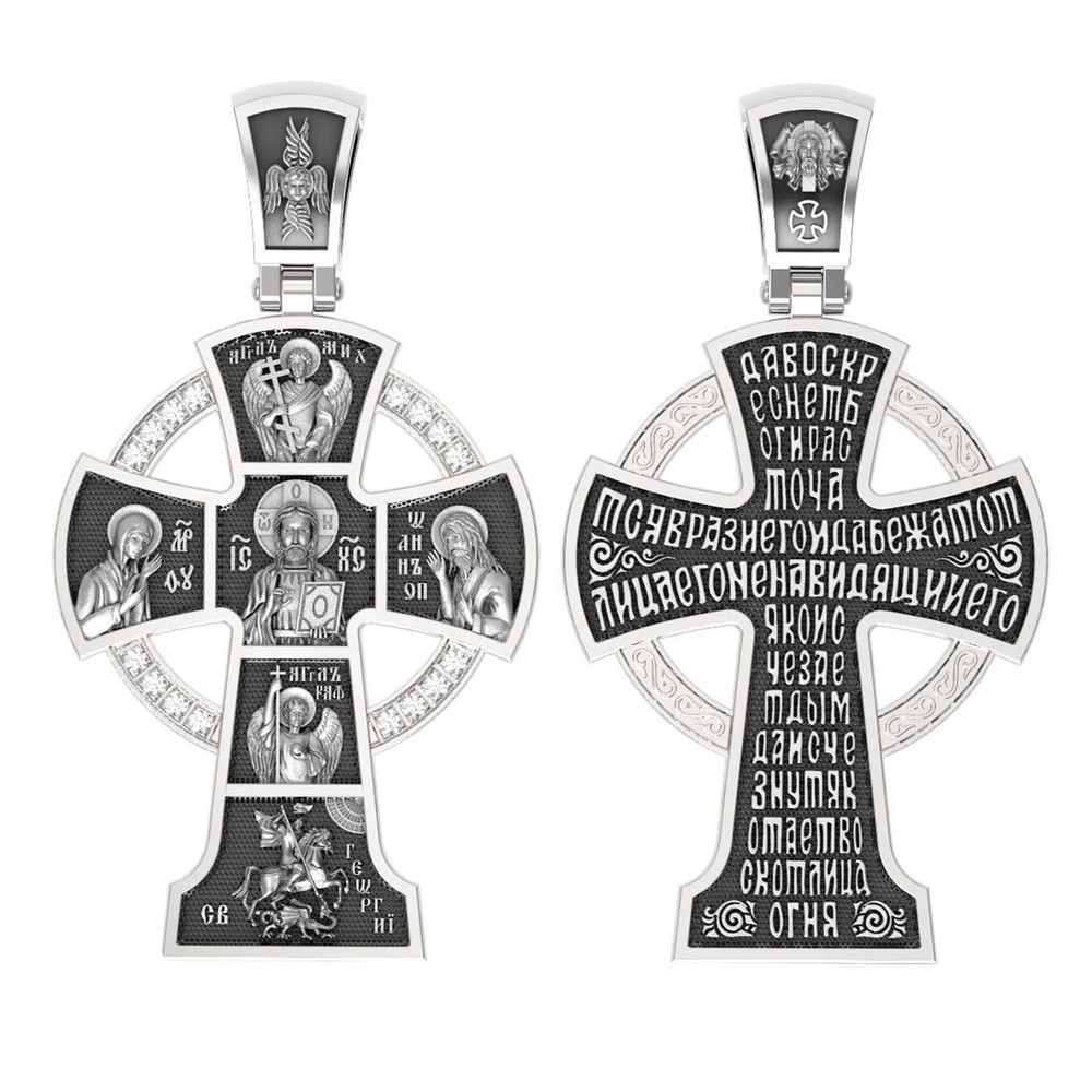 Крест из белого золота 585 пробы c бриллиантами