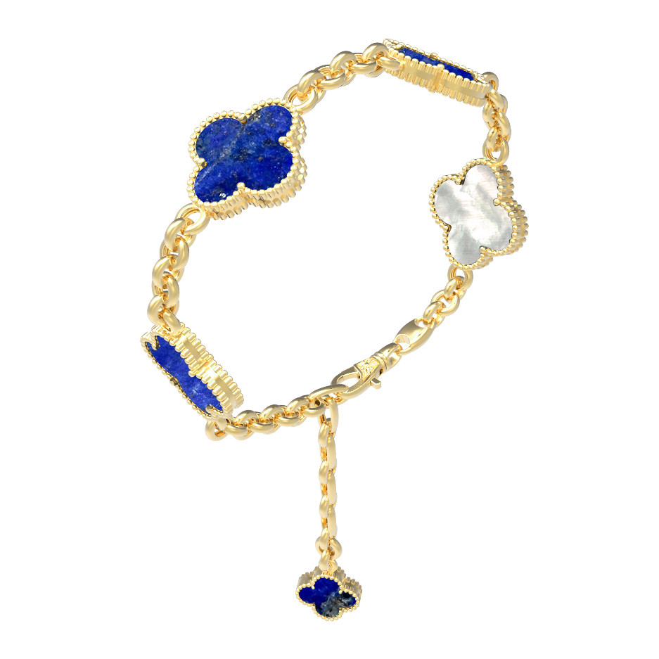 Браслет из лимонного золота 585 пробы c лазуритом и перламутром