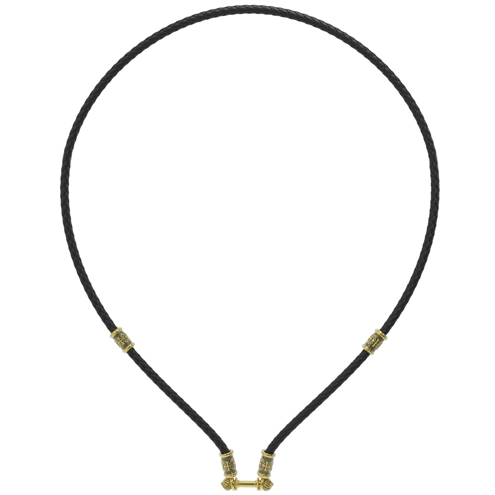 Цепь-шнурок кожа из лимонного золота 585 пробы c кожаным шнурком