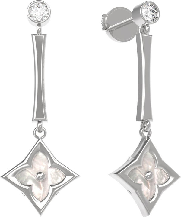 Серьги из белого золота 585 пробы c фианитом и перламутром