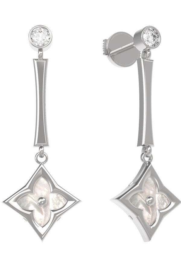 Серьги из белого золота c фианитом и перламутром