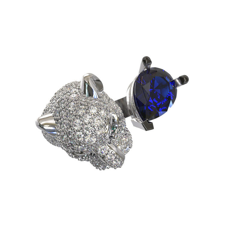 Кольцо из белого золота 585 пробы c бриллиантами, сапфиром и изумрудом