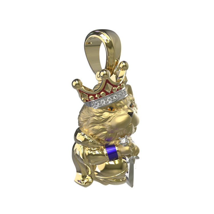 Подвеска из лимонного золота 585 пробы c эмалью, бриллиантами и рубином